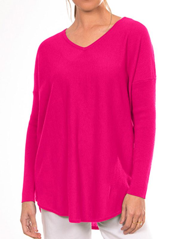 ZOEKOOVI ESSENTIAL CURVED HEM VEE PULLOVER